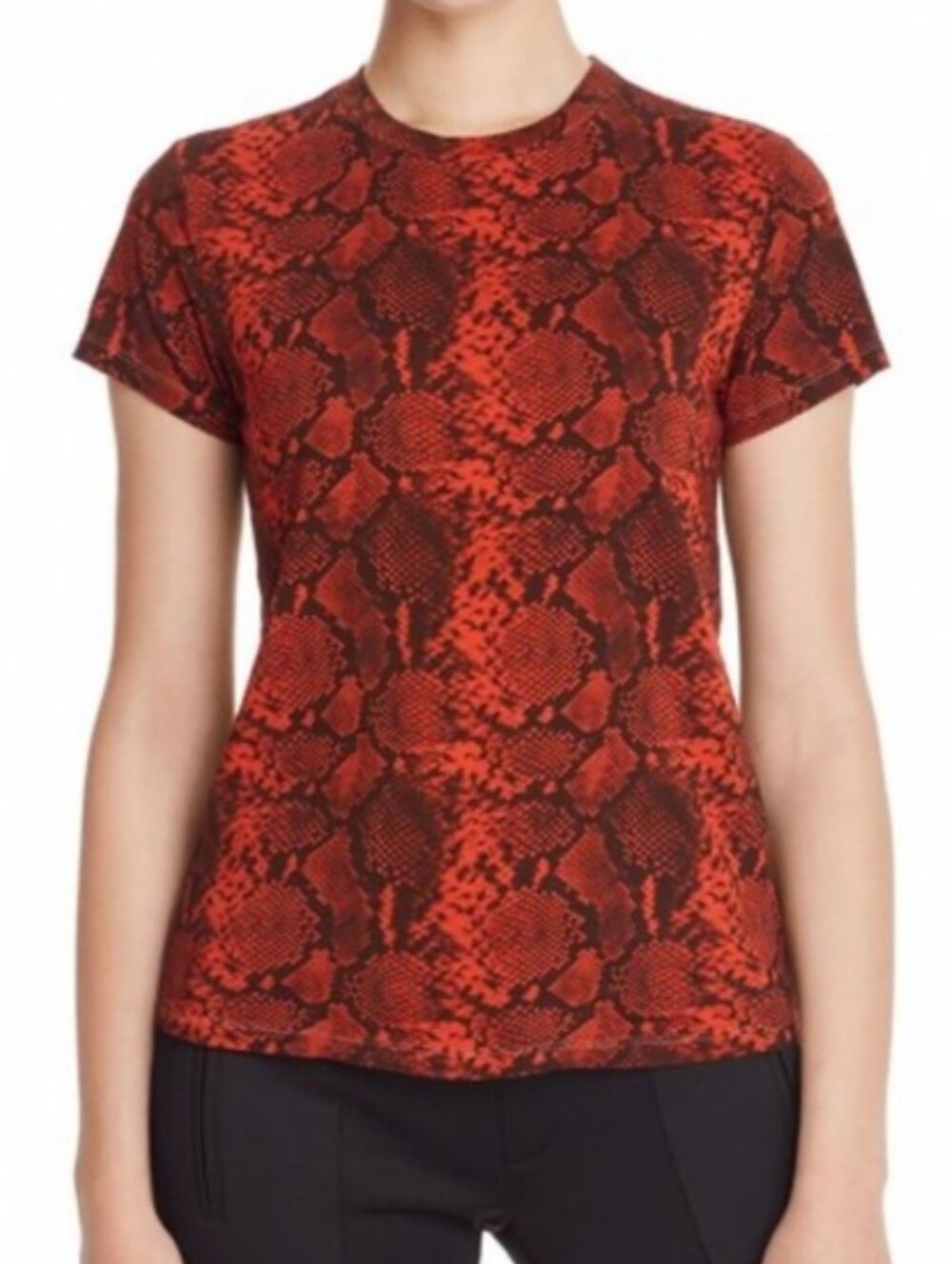 Pam & Gela Red Orange Snake-Print Short Sleeve Tee Medium